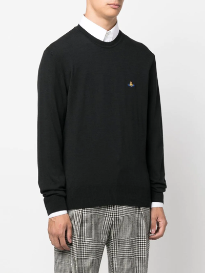 Vivienne Westwood 'alex' Black Crewneck Sweater With Orb Logo Detail On The Front In Schwarz