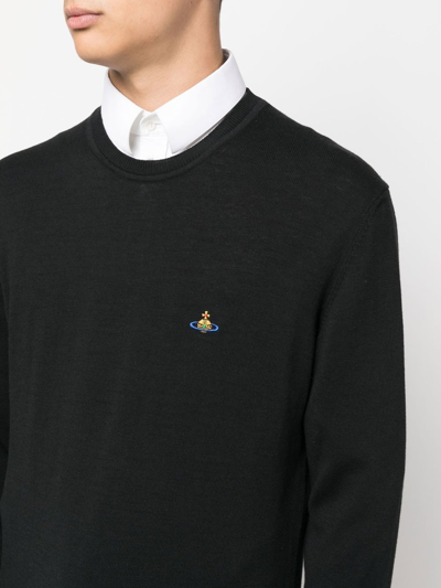 Vivienne Westwood 'alex' Black Crewneck Sweater With Orb Logo Detail On The Front In Schwarz