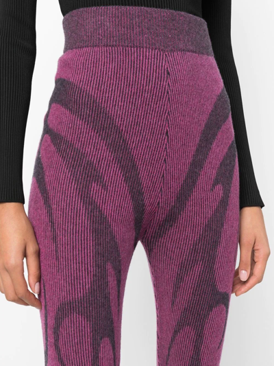 Shop Paolina Russo Flame-print Ribbed-knit Leggings In Rosa