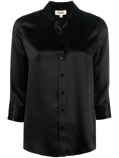 L'agence Aoki Three-quarter Sleeve Silk Blouse In Schwarz