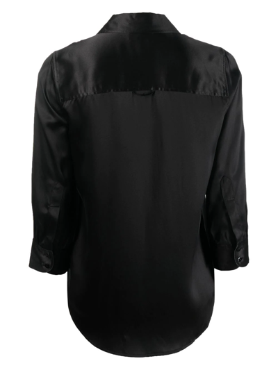 L'agence Aoki Three-quarter Sleeve Silk Blouse In Schwarz