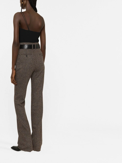 Shop Saint Laurent Herringbone-pattern Flared Trousers In Braun