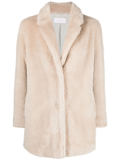 Yves Salomon Shearling-trim Single-breasted Coat In Nude