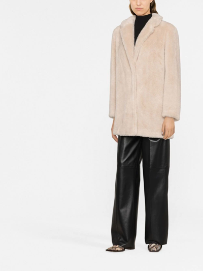 Yves Salomon Shearling-trim Single-breasted Coat In Nude