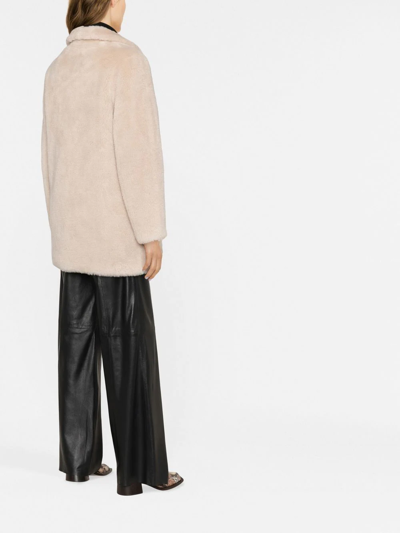 Yves Salomon Shearling-trim Single-breasted Coat In Nude