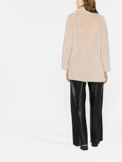 Yves Salomon Shearling-trim Single-breasted Coat In Nude
