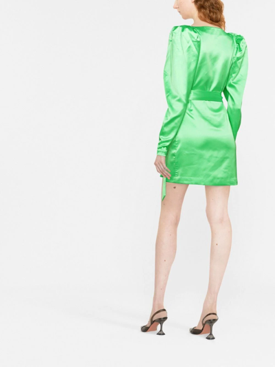 Rotate Birger Christensen Bridget Wrap-over Recycled Polyester-blend Mini Dress In Grün