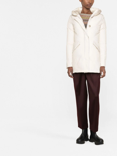 Shop Woolrich Hooded Duck Feather Coat In Weiss
