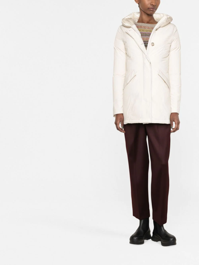 Woolrich Hooded Duck Feather Coat In Weiss