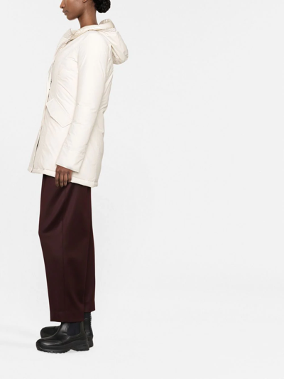Woolrich Hooded Duck Feather Coat In Weiss