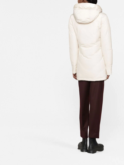 Woolrich Hooded Duck Feather Coat In Weiss