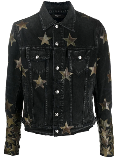 Amiri Chemist Leather-appliquéd Denim Jacket In Schwarz