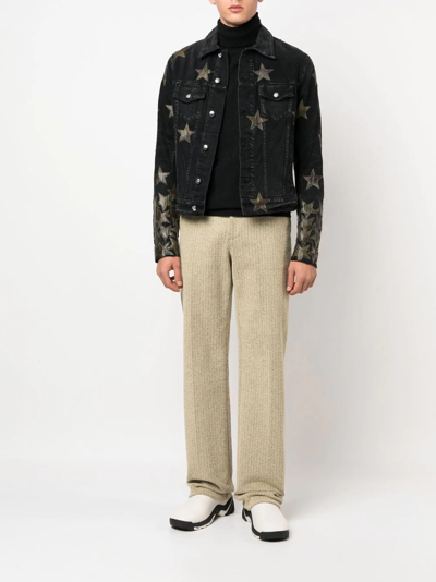 Amiri Chemist Leather-appliquéd Denim Jacket In Schwarz