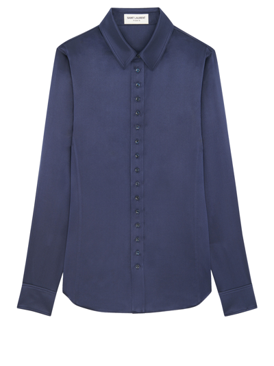 Shop Saint Laurent Blue Silk Shirt