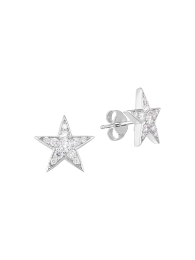 Shop Roberto Coin Women's Tiny Treasures 18k White Gold & Diamond Star Earrings