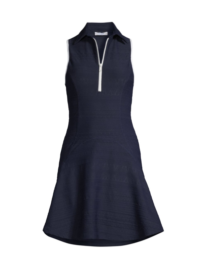 Shop L'etoile Sport Women's Golf & Tennis Zip-front A-line Dress In Navy With White Trim