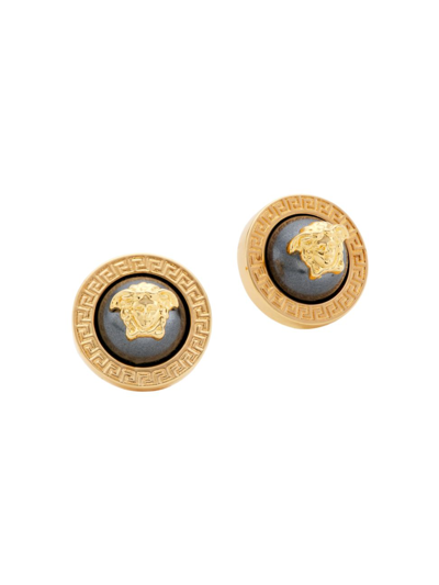Shop Versace Men's Medusa Stud Earrings In Gold Black