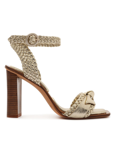 Shop Alexandre Birman Women's Clarita 90 Woven Block-heel Sandals In Golden