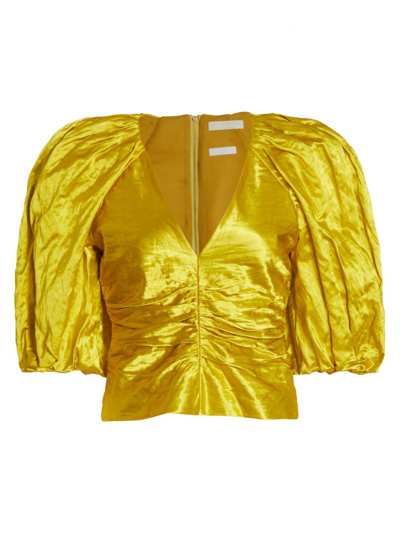Shop Ulla Johnson Women's Vera Ruched V-neck Top In Golden Beryl