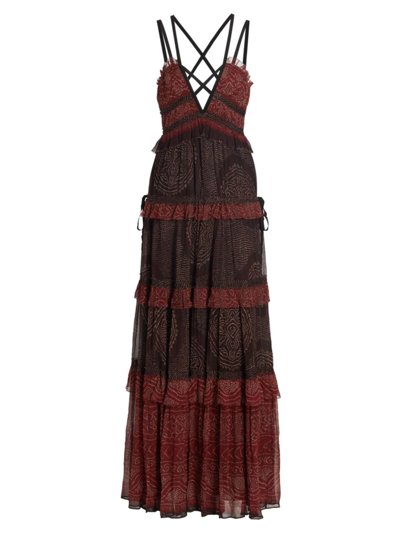 Shop Ulla Johnson Women's Agathe Printed Tiered Strappy Gown In Garnet