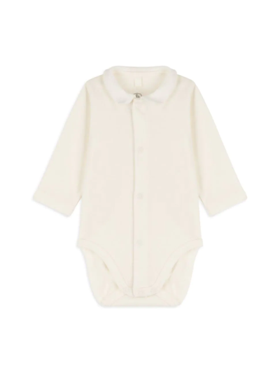 Shop Petit Bateau Baby's Collared Long-sleeve Bodysuit In Off White