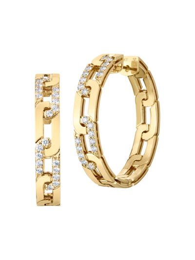 Shop Roberto Coin Women's Navarra 18k Gold & Diamond Hoop Earrings In Yellow Gold