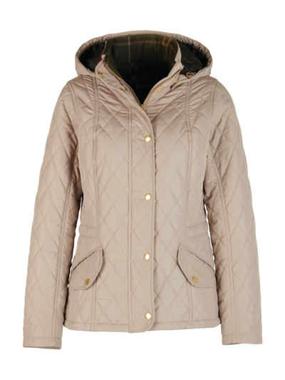 Shop Barbour Women's Millfire Quilted Hooded Jacket In Light Trench Classic Tartan