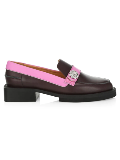 Shop Ganni Women's Colorblocked Leather Jewel Loafers In Multicolour