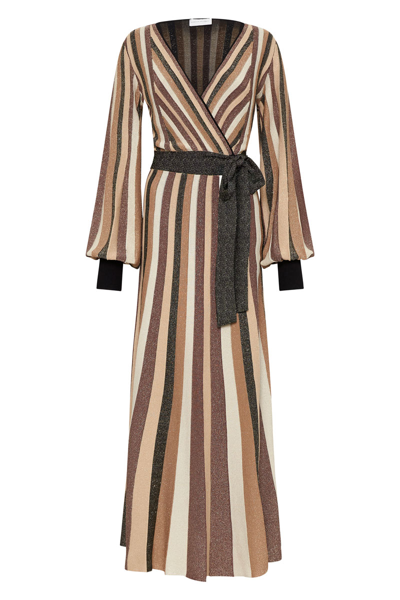 Shop Rebecca Vallance -  Marsha Knit Midi Dress  - Size M In Beige Stripe
