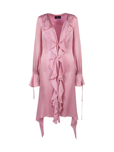Shop Blumarine Silk Blend Shirt Dress With Rouches In Pink & Purple