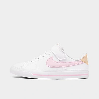 Shop Nike Girls' Little Kids' Court Legacy Casual Shoes In White/pink Foam/sesame/honeydew