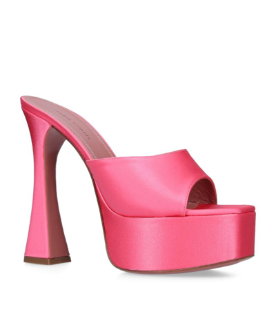 Shop Amina Muaddi Satin Dalida Platform Mules 140 In Pink