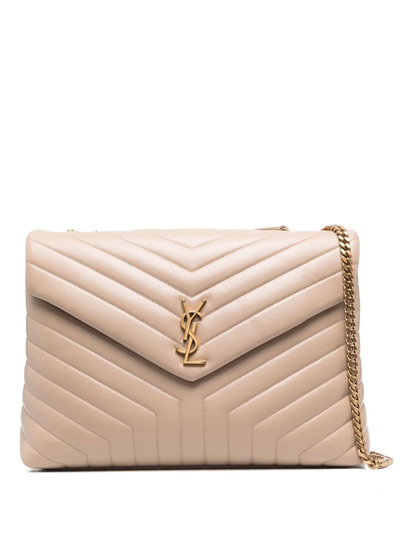 Shop Saint Laurent Large Loulou Shoulder Bag In Neutrals