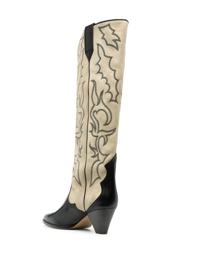 Shop Isabel Marant Leila Leather-velvet Cowboy Boots In Neutrals
