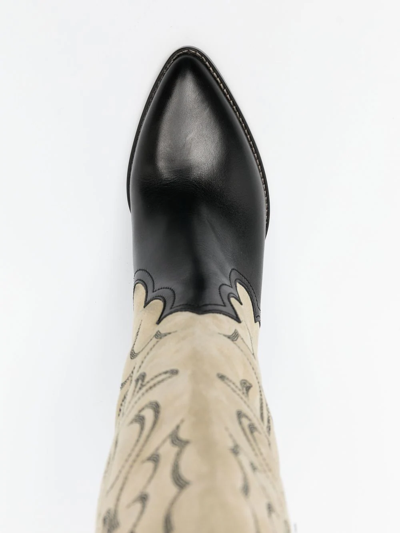 Shop Isabel Marant Leila Leather-velvet Cowboy Boots In Neutrals