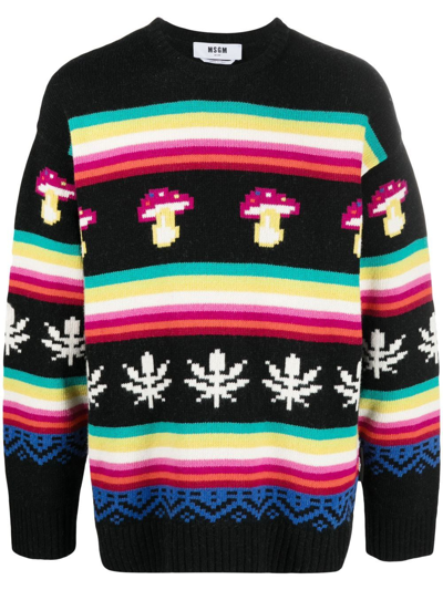 Msgm Wool Crew Neck Sweater In Schwarz