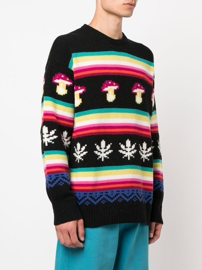 Shop Msgm Patterned Jacquard Crew-neck Jumper In Schwarz