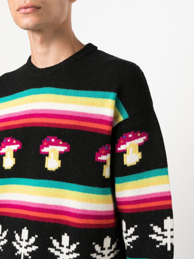 Shop Msgm Patterned Jacquard Crew-neck Jumper In Schwarz