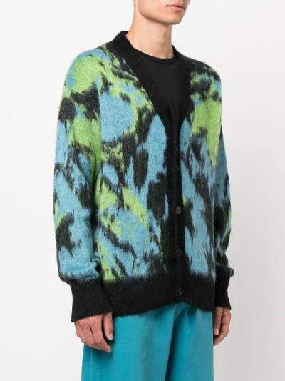 Shop Msgm Abstract Print V-neck Cardigan In Schwarz