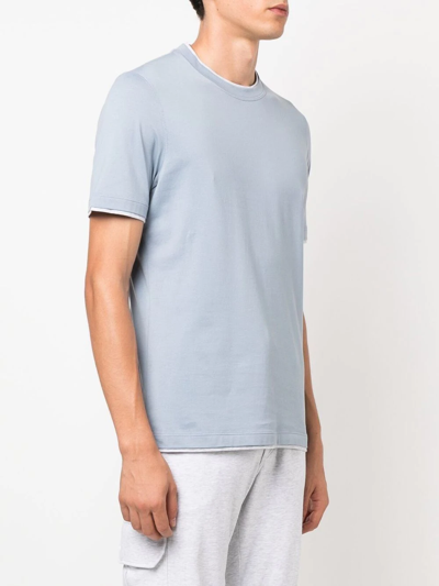 Brunello Cucinelli Contrast-trim Short-sleeve T-shirt In Blau