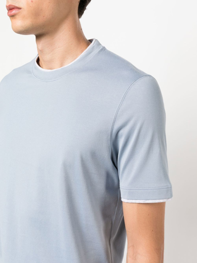 Brunello Cucinelli Contrast-trim Short-sleeve T-shirt In Blau