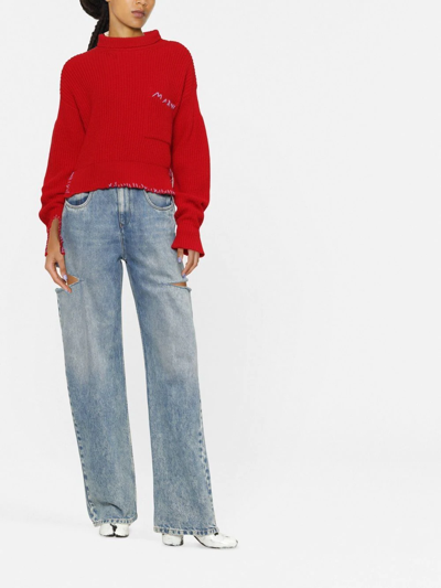 Shop Marni Embroidered-logo Ribbed Jumper In Rot