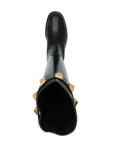 Shop Valentino 25mm Rockstud Embellished Knee-high Boots In Nero