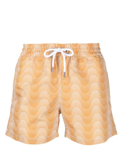 Shop Frescobol Carioca Sombra Print Swim Shorts In Gelb