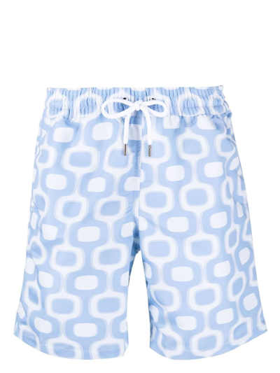 Shop Frescobol Carioca Ipanema Print Swim Shorts In Blau