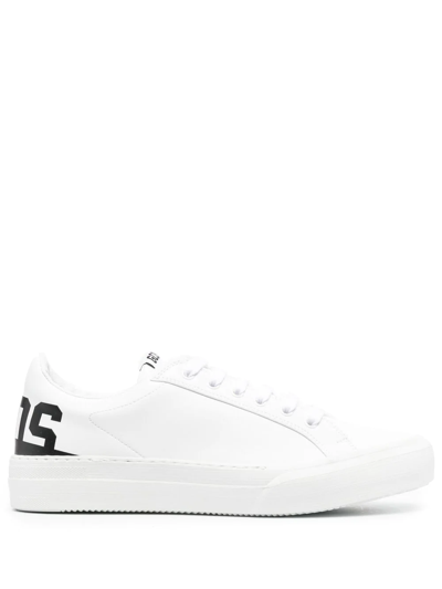 Shop Gcds Logo-print Leather Sneakers In Weiss