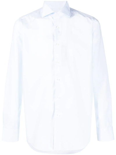 Shop Canali Plain Long-sleeve Shirt In Blau