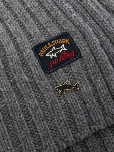 Shop Paul & Shark Logo-patch Ribbed Wool Scarf In Grau