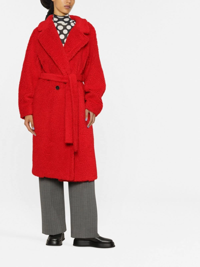 Shop Stella Mccartney Belted Teddy Coat In Rot