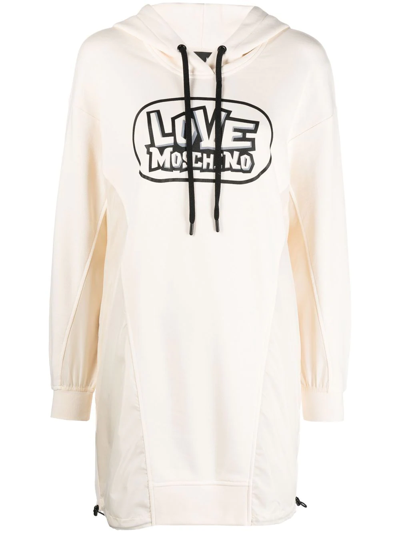 Shop Love Moschino Logo-print Hooded Dress In Weiss